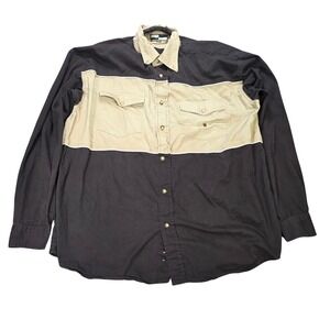 Urgent Gear Sportswear Colorblock Button Down‎ Cotton Shirt Men's XXL Black Tan
